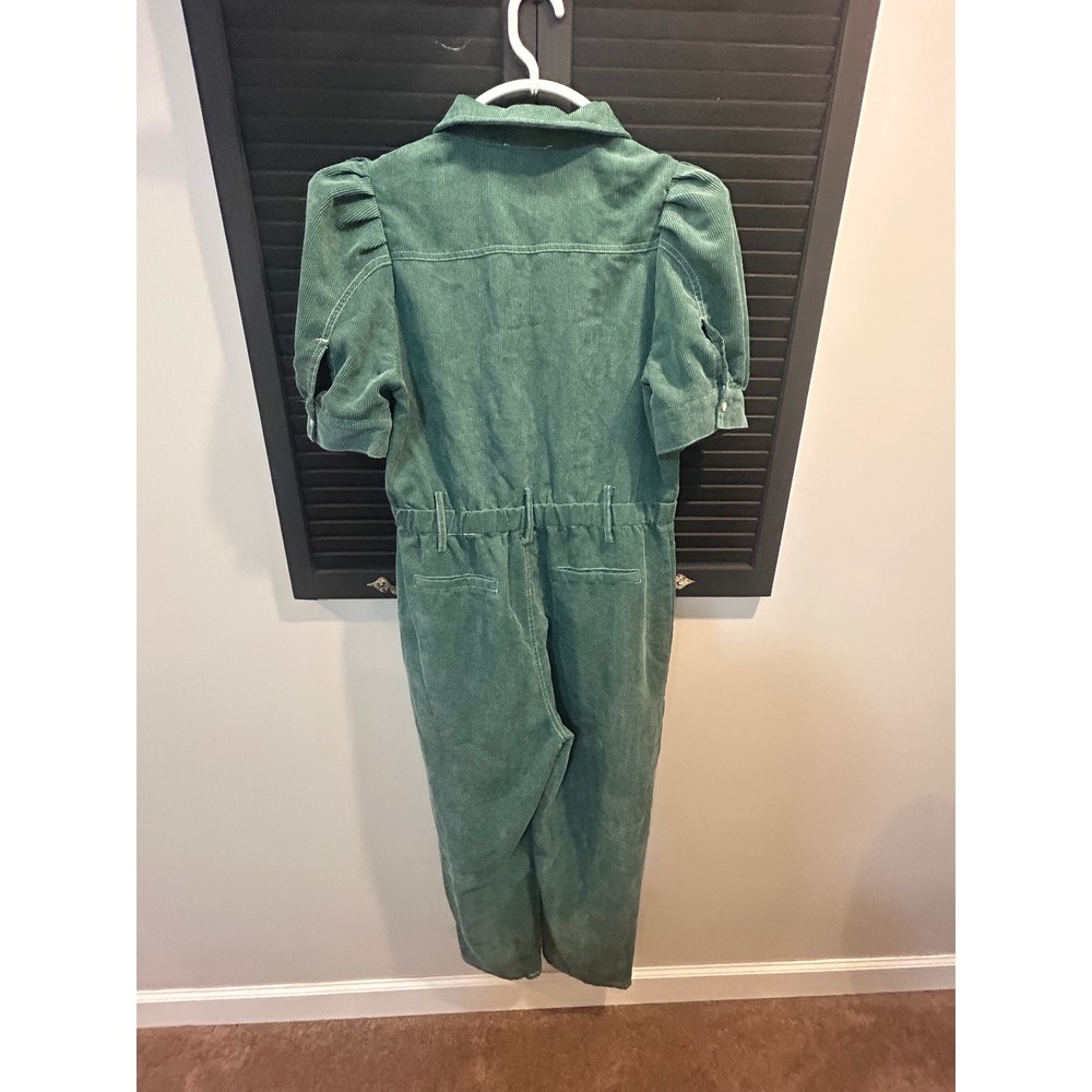 Entro Sage Green Corduroy Puff Sleeve Jumpsuit Utility Boiler Suit - Picture 2 of 11